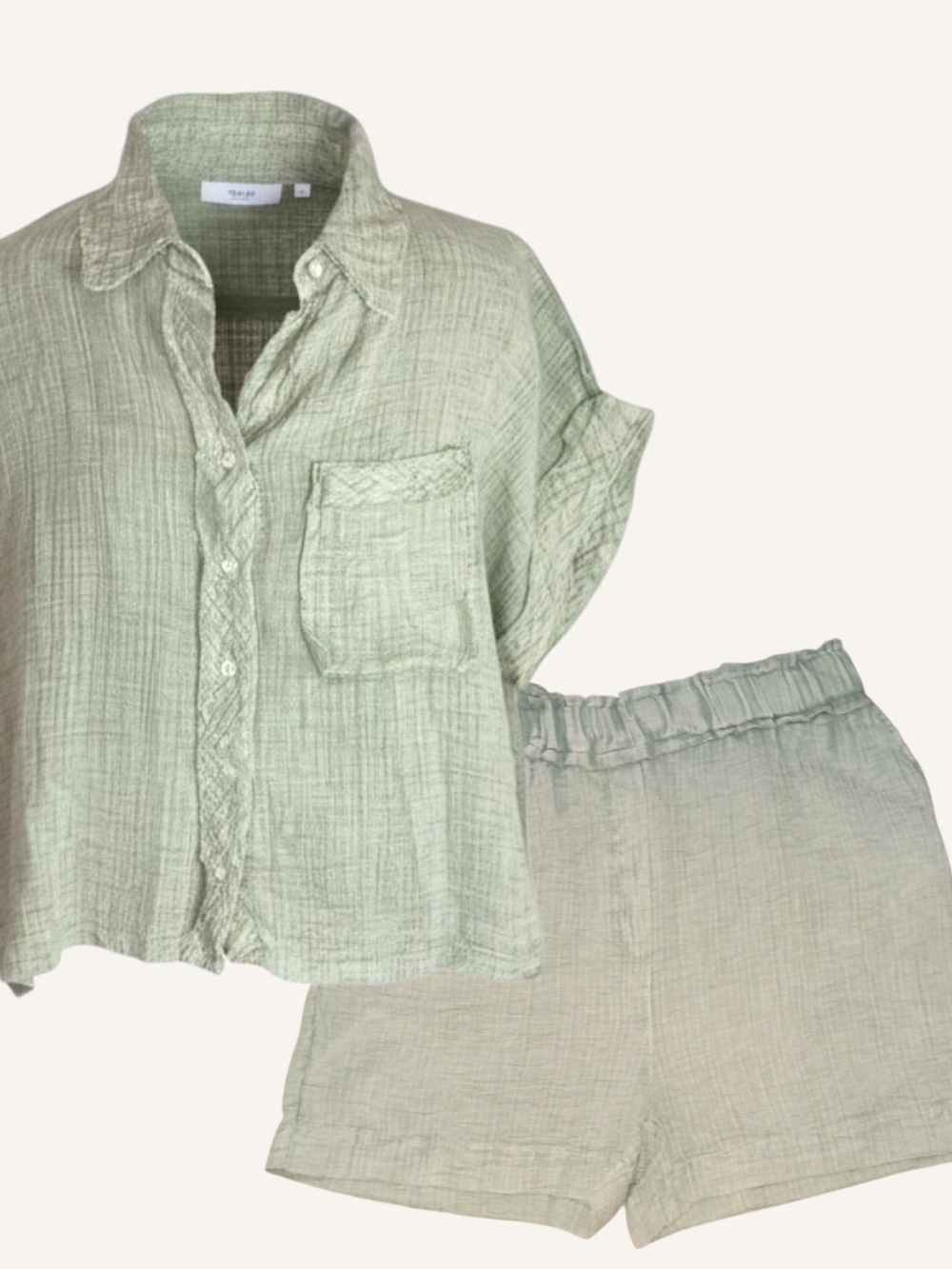Kiwi 🥝 Light Sage Green Gauze Shirt and Shorts Set……top xlarge and shorts large